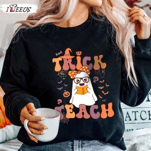 Halloween Teacher Shirt Groovy Trick Or Teach Black Sweatshirt 2