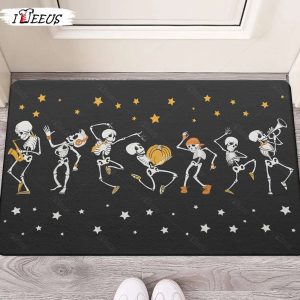 Halloween Stain Resistant Spooky Dancing Skeletons Doormat 1