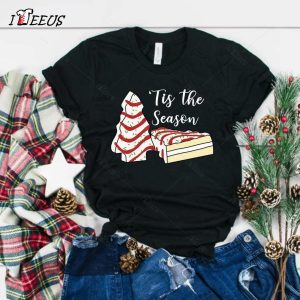 Tis the Season Christmas Tree Cake Shirt Black 1