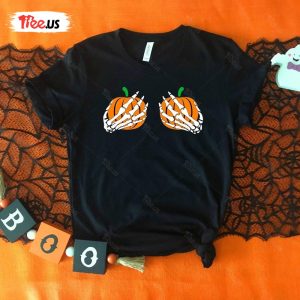 Skeleton Hands On Boobs Halloween Shirt Funny Costume 2