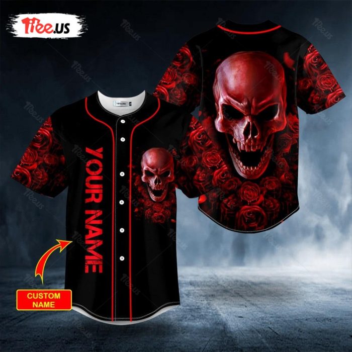 Custom Red Rose Skull Baseball Jersey Unique Skull Shirt for Men 2