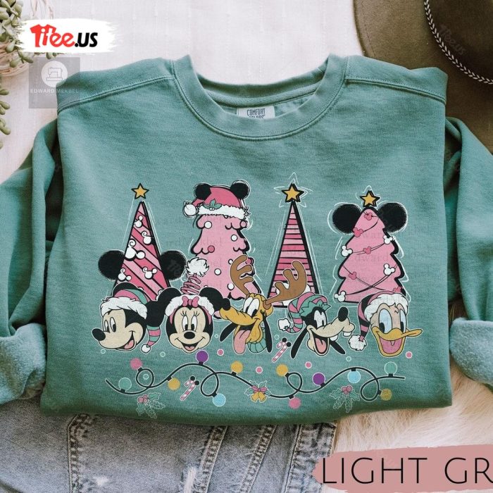 Disney Mickey Pink Tree Sweatshirt Festive Xmas Tee 1