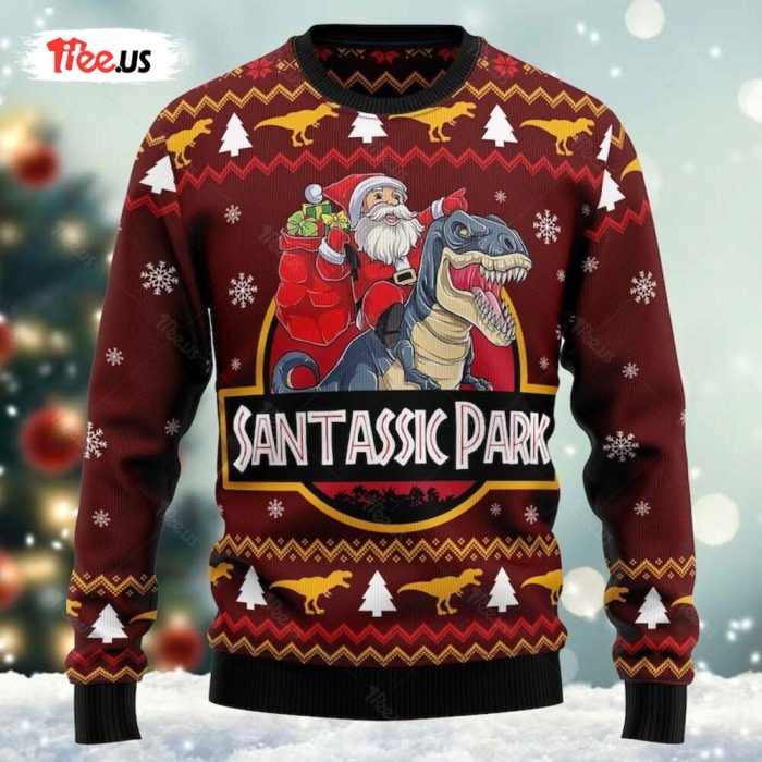 Santa And T Rex Ugly Christmas Sweater 1