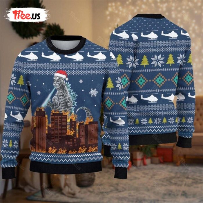 Godzilla Movie Ugly Christmas Sweater All Over Print 1