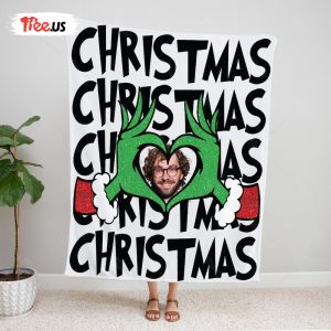 Custom Man Woman Photo Grinch Christmas Blanket 1